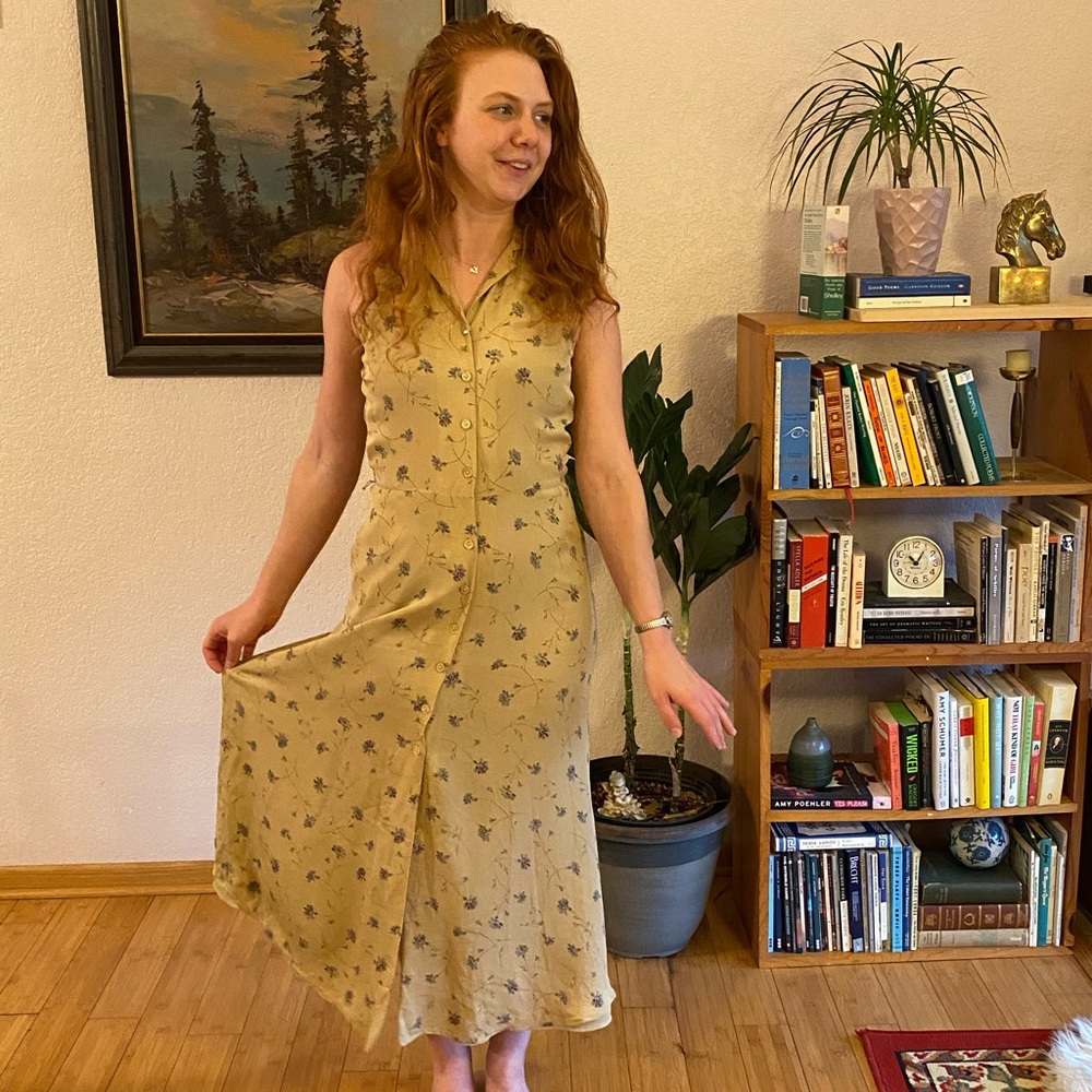 Vintage Silk Ralph Lauren floral button-up dress
